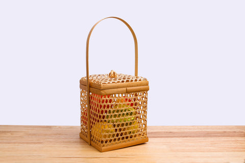 Wicker bamboo square basket with lid (Charal)