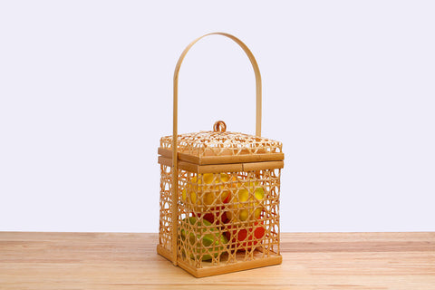 Wicker bamboo square basket with lid (Chalom)