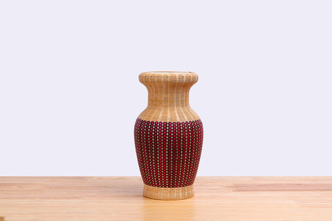Moot Jak Sarn - Bamboo wicker vase ceramic (pink)