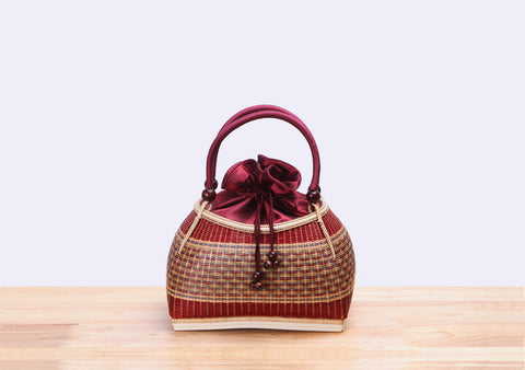 Mini Bamboo Wicker Handbag (Red)
