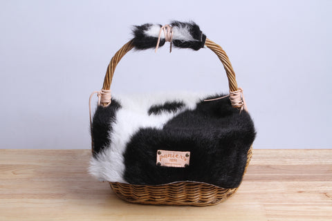 Paniers NEM - Rattan wicker basket with a lamb leather cover (cow)